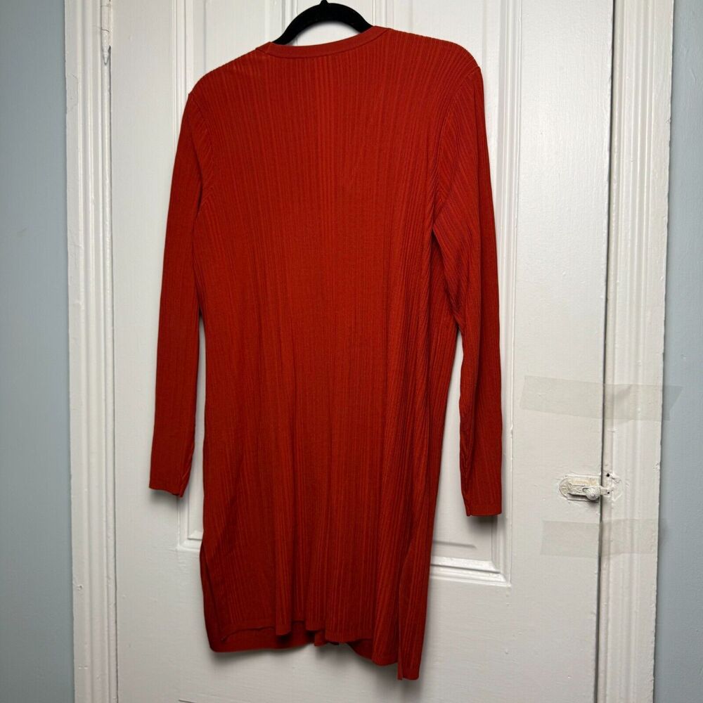 Chicos Sweater Womens Large Red Orange Knit Cardigan Button Down Long Line Tunic - Picture 6 of 8